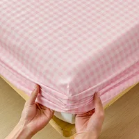 Plaid Pink Fitted Sheet & Pillowcase Set Durable Polyester Fabric, Hypoallergenic, Quick-Dry Home/Hotel Use Twin/Queen/King Size 2