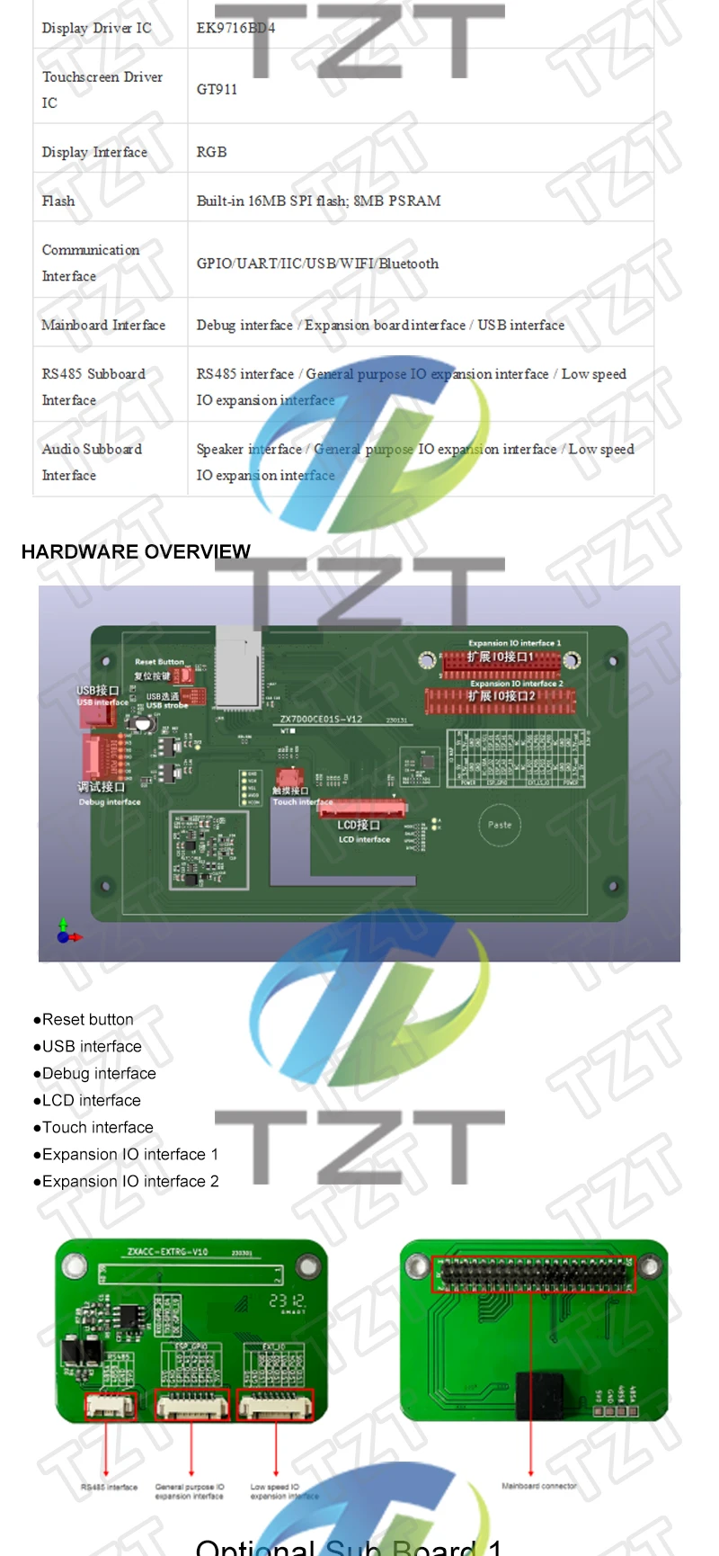 ESP32-S3 7,0 Zoll 800x480 Kapazitiver Touchscreen LCD-Anzeigemodul Mit RGB-Schnittstelle Mit Integriertem 16MB SPI Flash & 8MB PSRAM – Detail 2