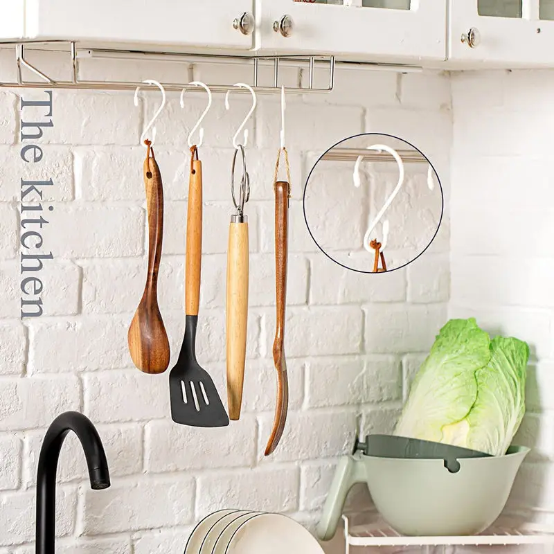 8 Pcs Black S Shape Hooks Hanger Home Bathroom Kitchen Accesories White Metal Hook Rack Hanging for Balcony Plant Shelf Tools 4