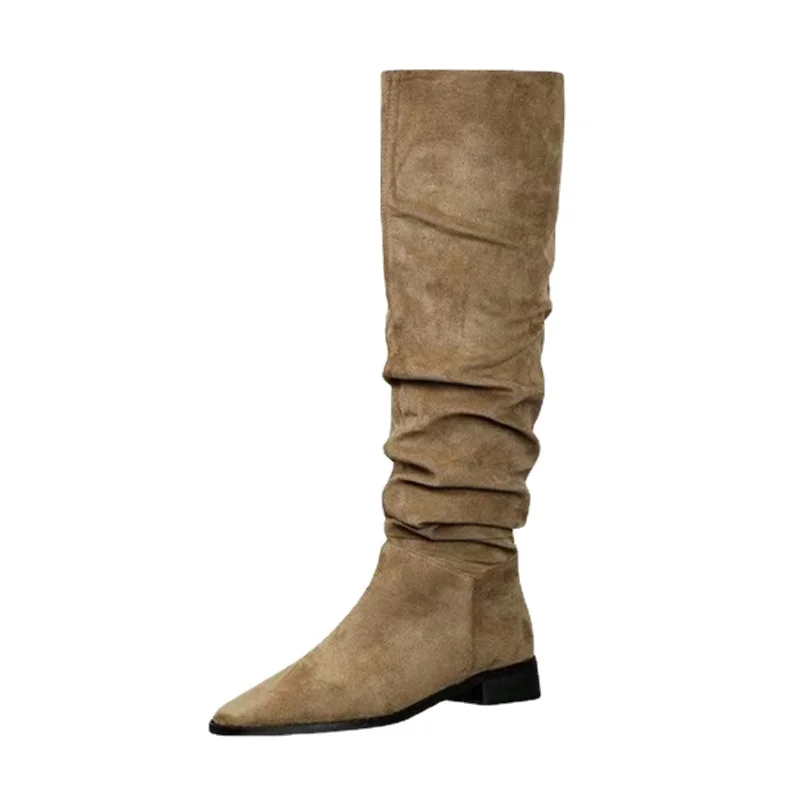 Botas 여성용 나이트 부츠, 두꺼운 힐, 허벅지 하이 부츠, 하이 배럴 스웨이드 스타일, 레트로 무릎 길이 패션, 가을, 겨울