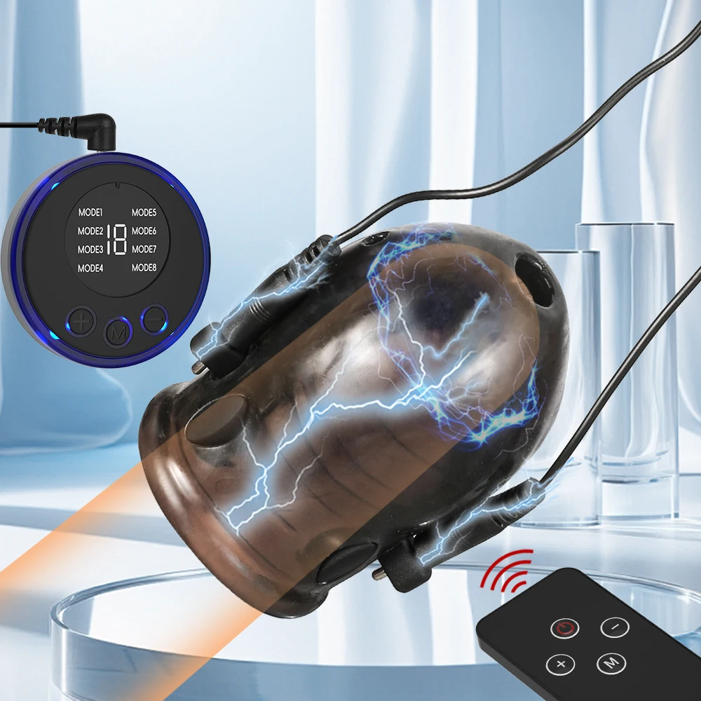 Electric Shock Male Penis Lock Cock Ring Erection Delay Ejaculation Electro Shock Penis Ring Reusable Cockring Adult Sex Toys male sex toys