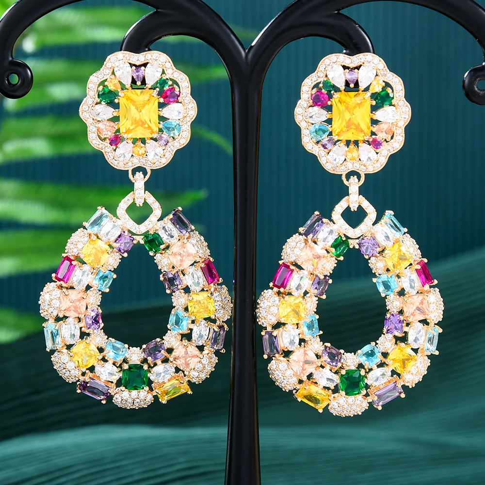 

Soramoore Luxury Shiny Charm Big Dangle Earrings for Women Bridal Fashion Full Cubic Zirconia Pave Super Bridal Jewelry Gift
