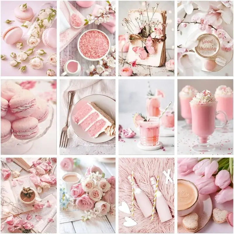 

CHENISTORY Paint By Number Pink Dessert Scenery HandPainted Painting DIY Pictures By Numbers Kits Drawing On Canvas Home Decor