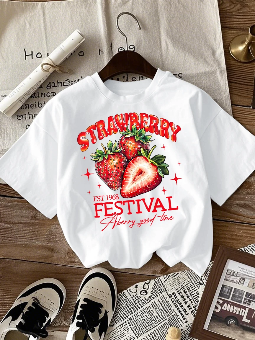 Strawberry Festival Print Women's Casual Breathable Cotton T-Shirt
