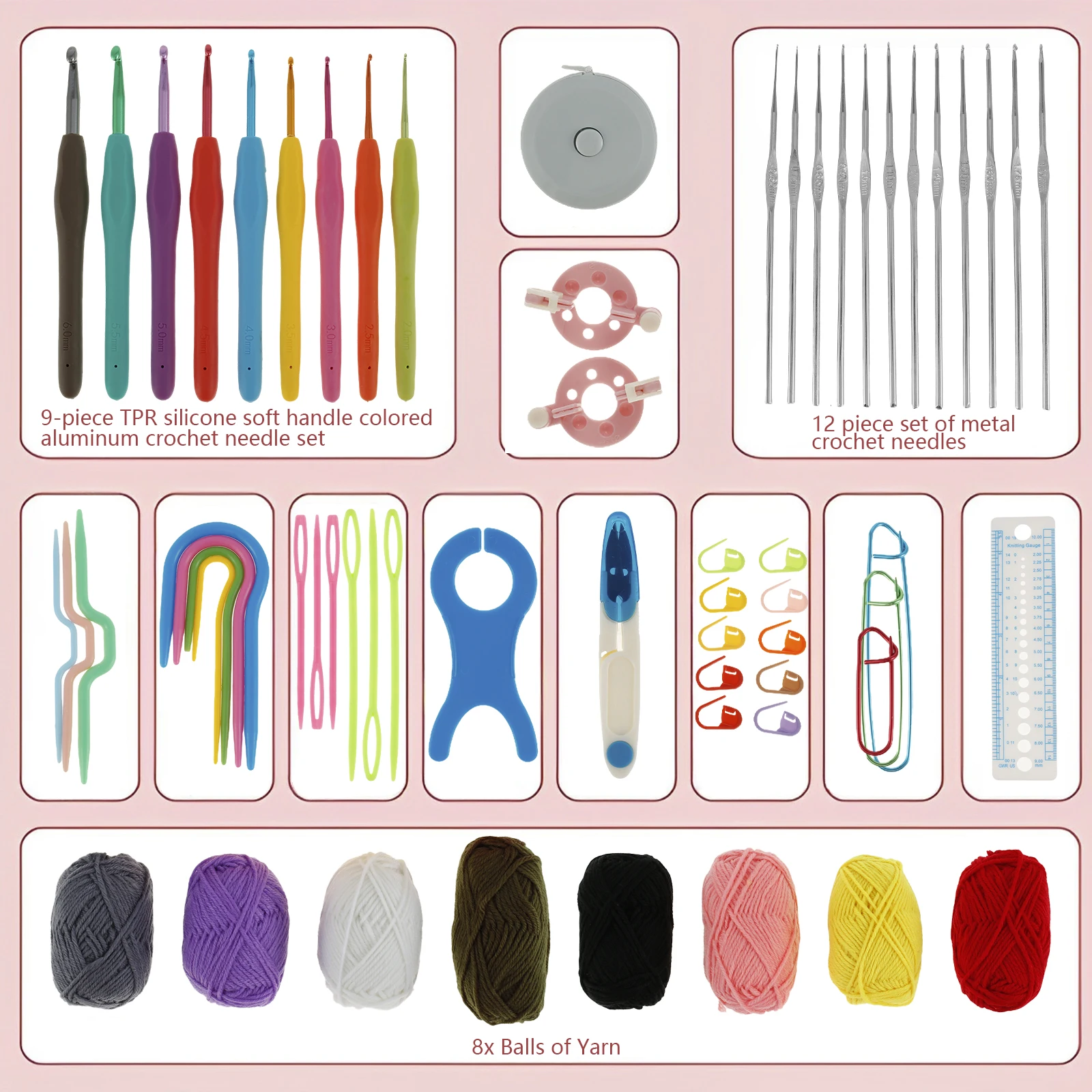 62Pcs Crochet Hooks Knitting Starter Kit Ergonomic Crochet Soft Grip Handle  Crochet Tools Portable Weave Yarn Kits for Beginners - AliExpress