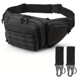 Tactical Gear Nylon Fanny Pack with Metal Clip and Keychain Hook (CB219 - BPA059 Set - BK)