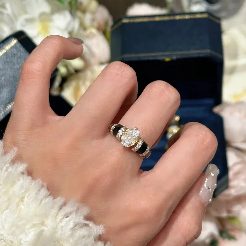 Exquisite Black Agate Vinatge Style Fine Jewelry Luxury Daily rings Couple Style Stacked Ring Engagement Wedding Opening 4