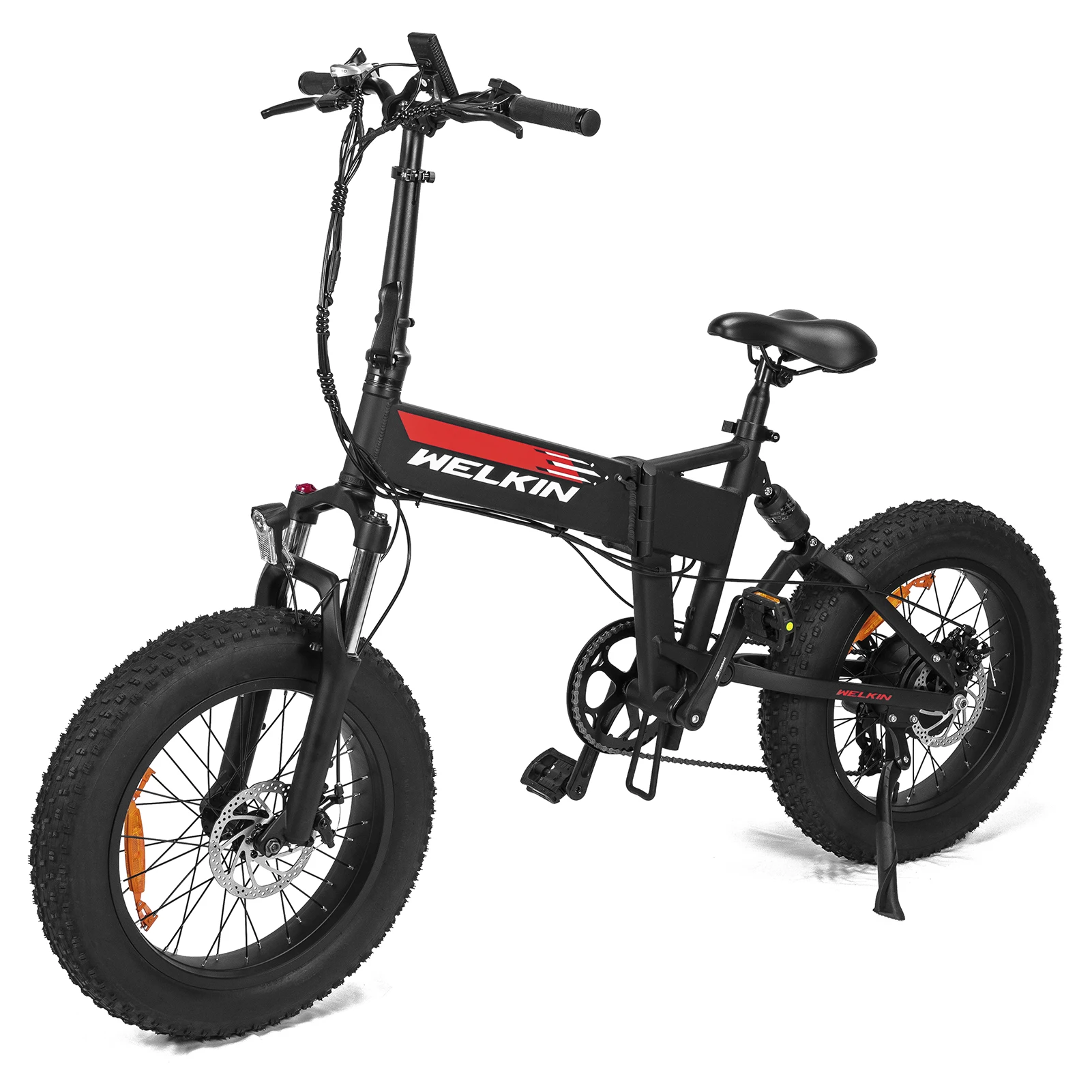 WELKIN 20Inch Fat Tire Folding Electric Snow Bicycle 48V 250W Power Assist  Moped E Bike 35km Range for Adult Commuting Traveling
