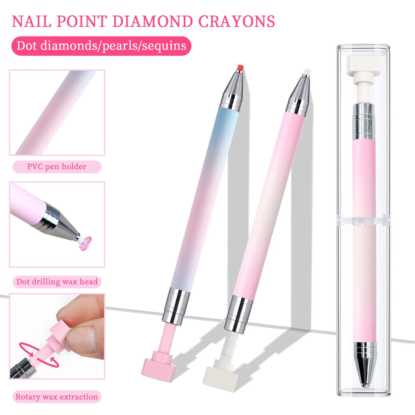 Nail Drill Pen Tool Rotary Drill Crayon Suction Sticker Drill No Waste Adhesive Mini Bead Rotary Wax Tool 1 Piece nail art tools,nail art pen