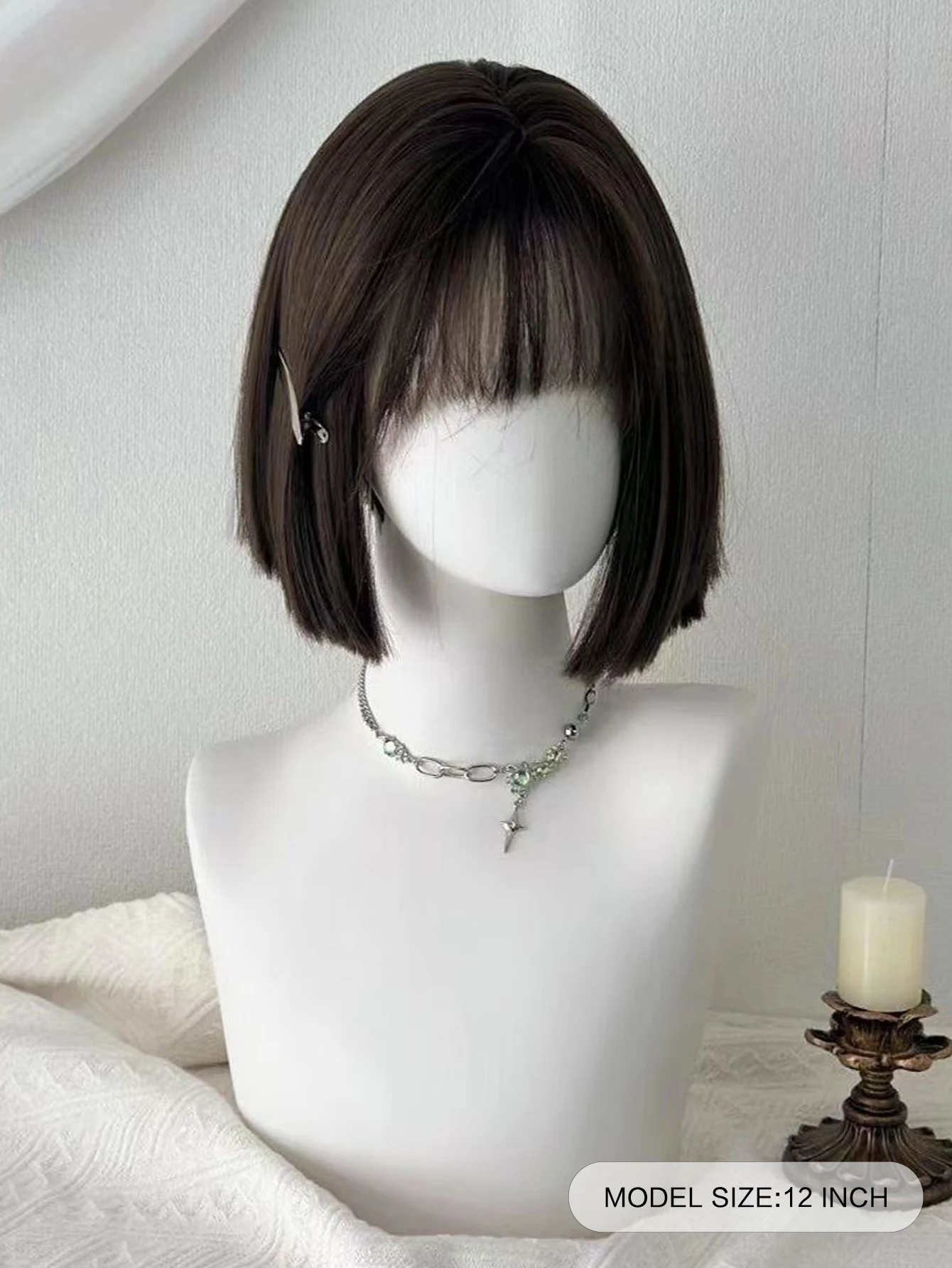Short Synthetic Black White Platinum Wig for Women