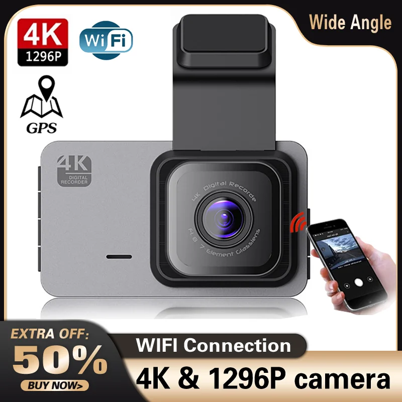 Wifi Car Dvr Schermo Da 3.0 Pollici 4K E 1296P Dual Lens Vista Posteriore Dash Cam Videocamera Per Veicoli Videoregistratore Monitor Di Parcheggio 24 