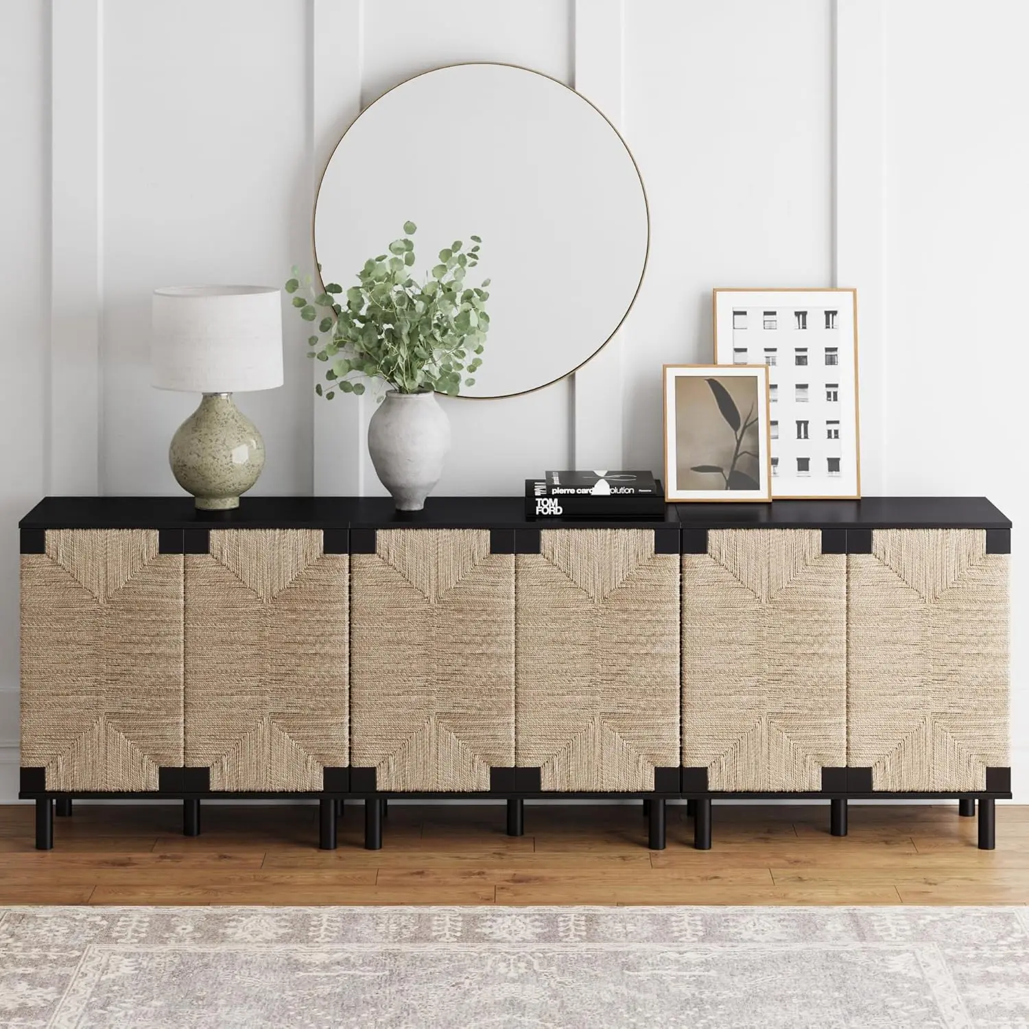 Accent Storage Boho Modern Free Standing Buffet Sideboard Cabinet for Hallway Entryway Dining Living Room, Set of 3 Console