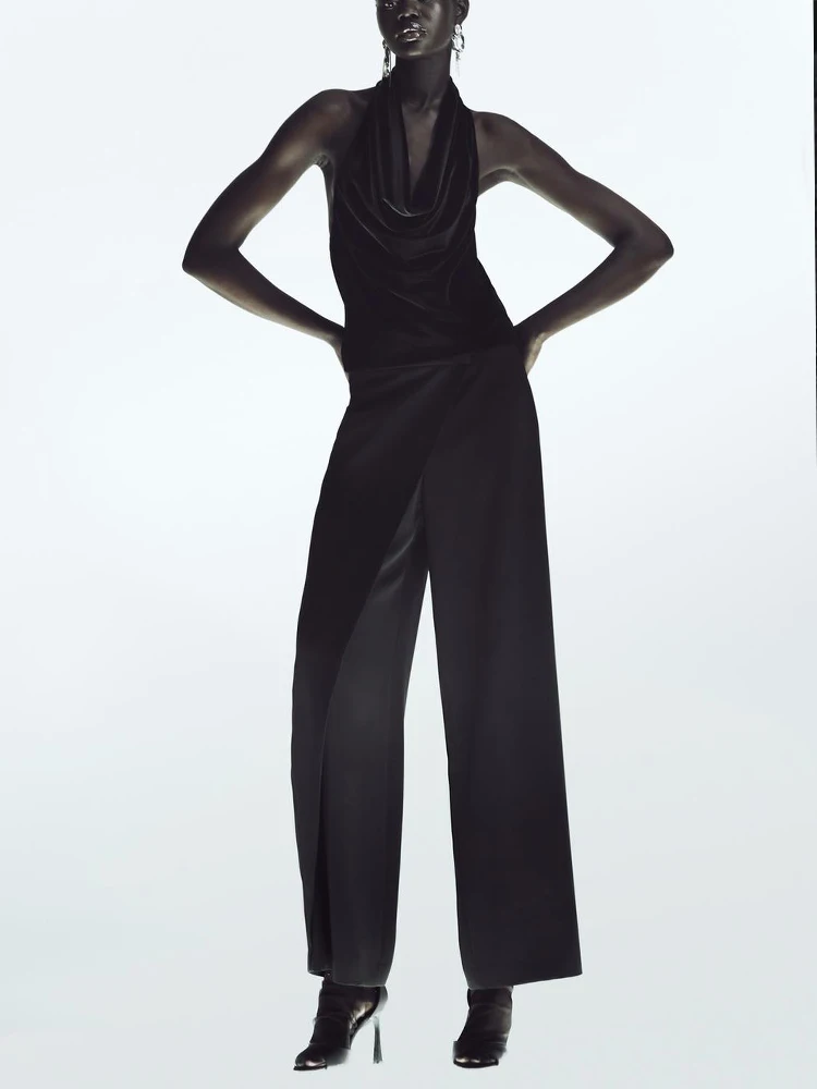 

Black halter neck top 2023 autumn new fashion slim sexy backless halter neck women's top