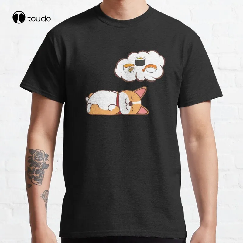 

Corgi Sushi Classic T-Shirt Cotton Tee Shirt Unisex Custom Aldult Teen Unisex Digital Printing Tee Shirt Fashion Funny New