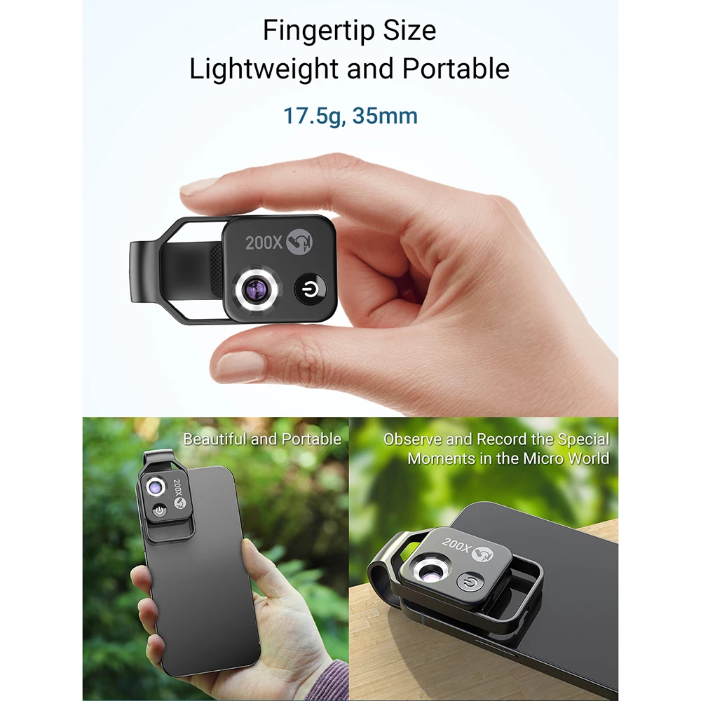 200X Phone Microscope with CPL Lens/LED Light/Universal Clip for iPhone/Andriod Phone To Enjoy Microworld for Kids and Adults 20