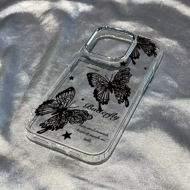 Black Butterfly Lens Frame Clear Phone Cover Case - Elegant Protective s
