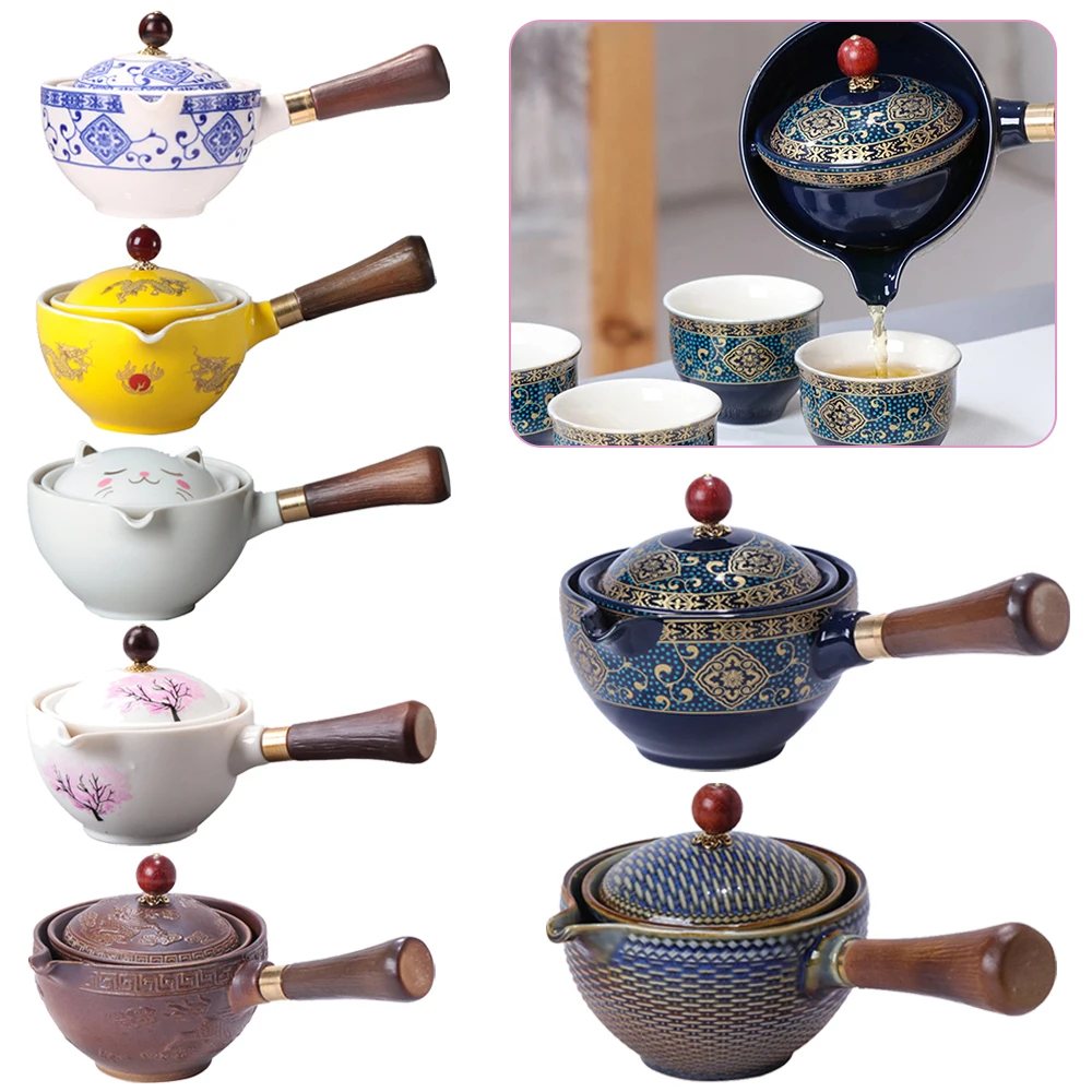 Chinese Gong Fu Tea Set Portable 360 Rotation Teapot Ceramic Tea Maker Infuser Semi-Automatic Teaware for Home Office Travel tea set