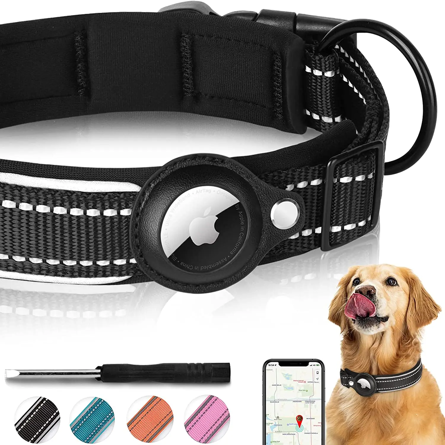 Tactical AirTag Dog Collar Heavy Duty Air Tag Military Dog Collar Collar  Apple