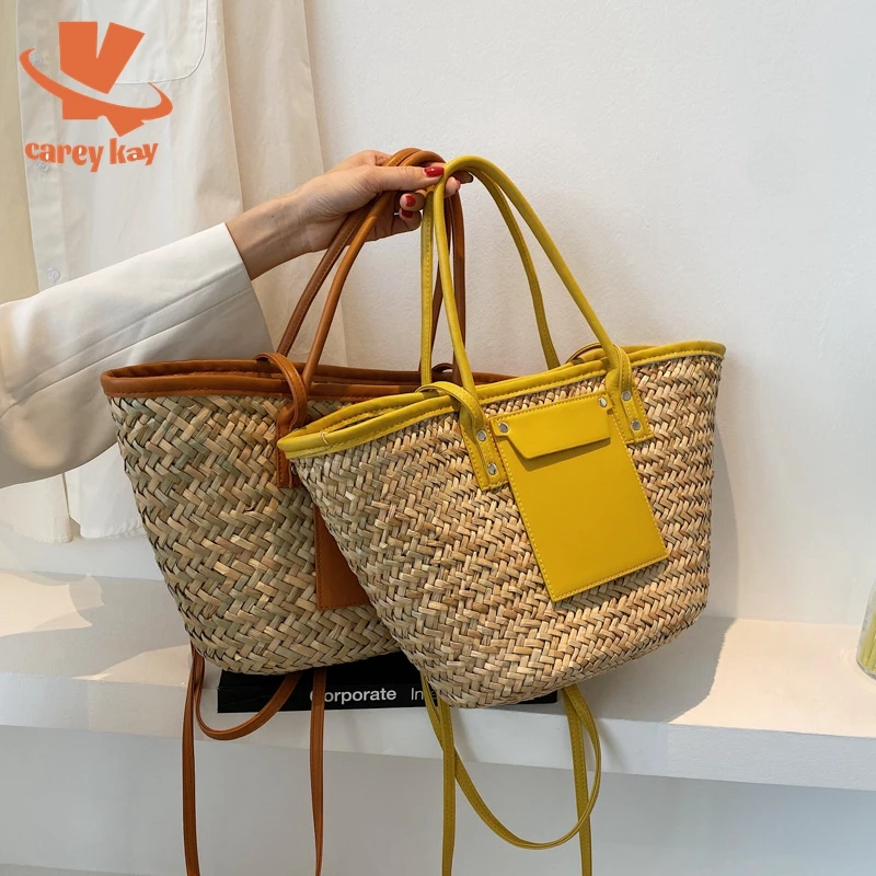 

CAREY KAY Large Capacity Weave Straw Crossbody Bag Women 2022 Summer Luxury Beach Woven Handbag Lady Travel Basket Shoulder Bags