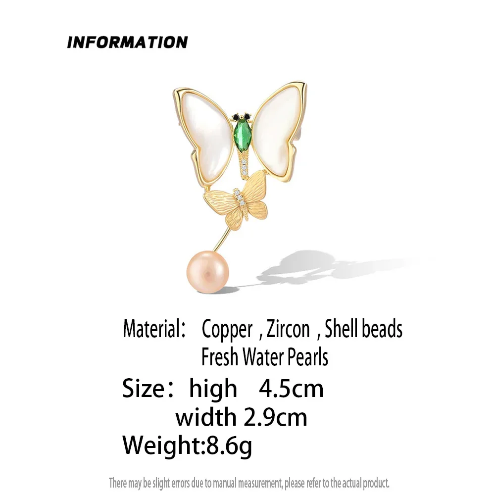Elegant Pearl Butterfly Brooch for Women Luxurious Zircon Insect Brooches Corsage Clothing Accessories Banquet Jewelry Gifts