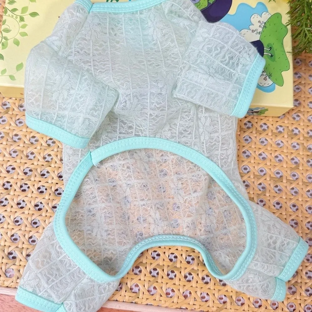 통기성 메쉬 개 자외선 차단 의류 얇은 트랙션 기능이 있는 개 쿨링 점프수트 꽃무늬 개 자외선 차단 의상 데일리 웨어
