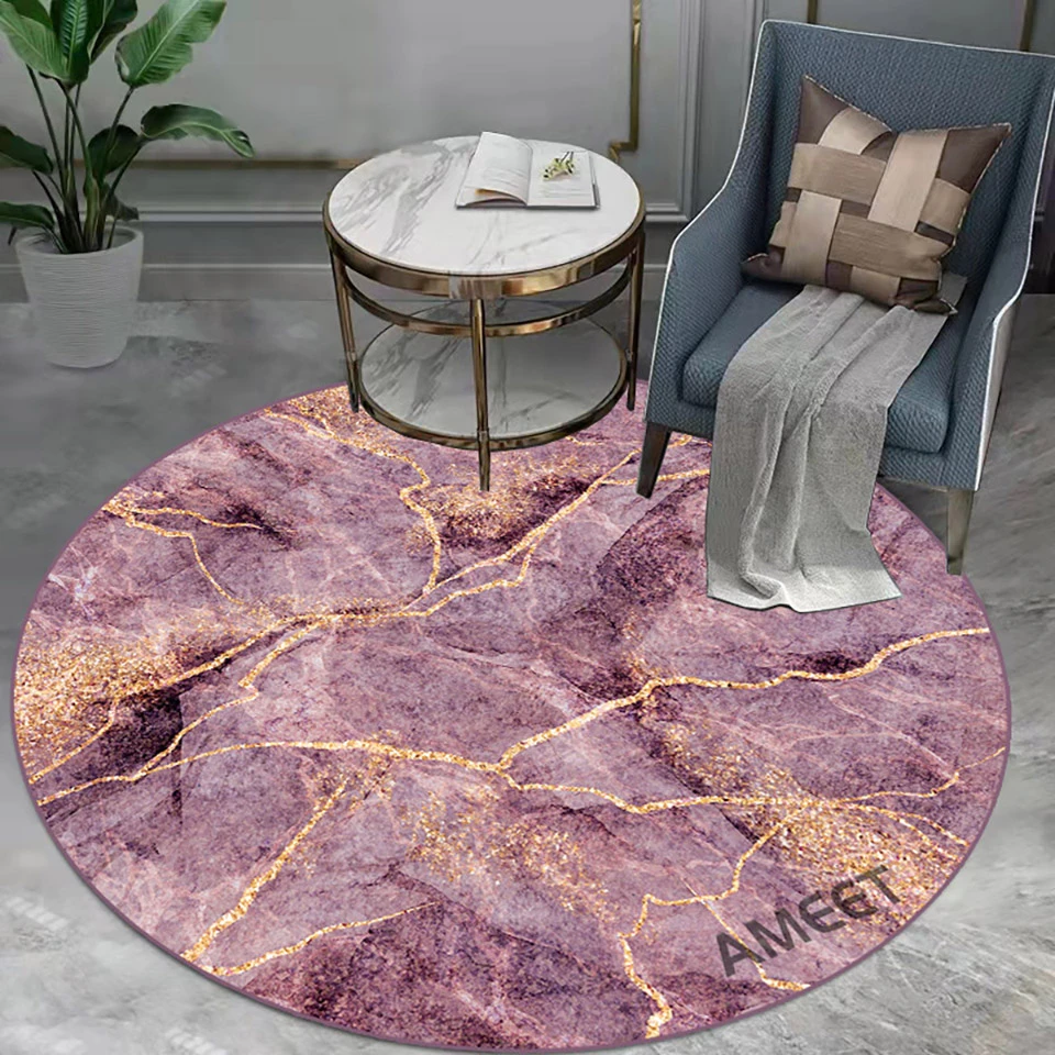 Pink Marble Round Mat Blue Green Black With Gold Glitter Modern Girls