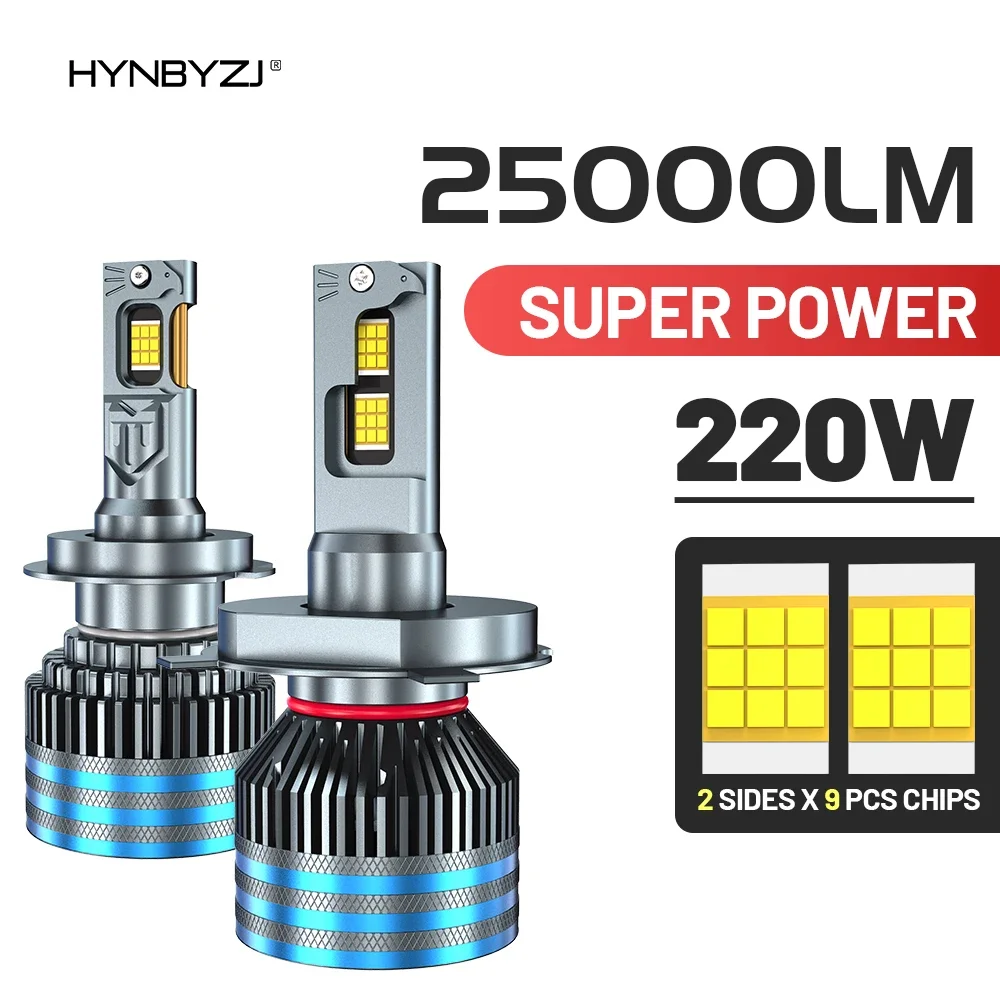 Лампы головного света 220W H4 H7, 9005 лм, с чипом CSP, лампы головного света H1, H11, H8, 9006, 9012, HB3, HB4, 6000, K, 12 В, 24 В