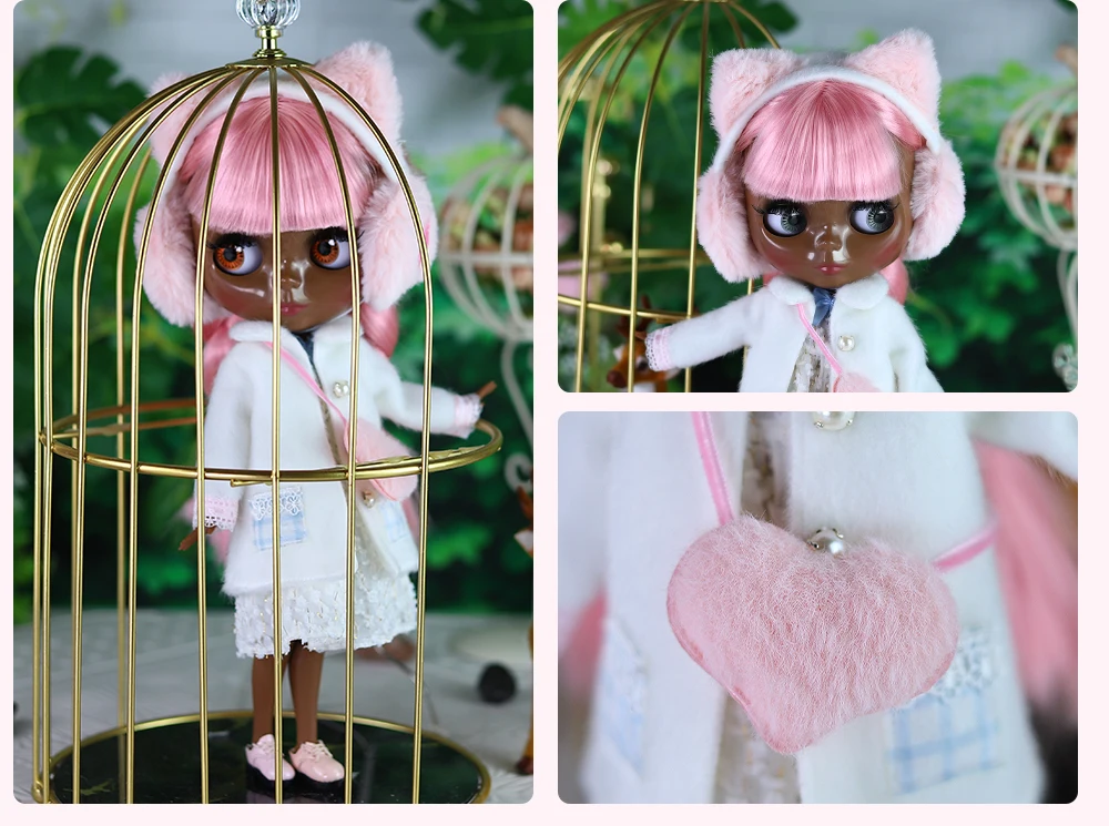 Gracie – Premium Custom Neo Blythe Doll with Pink Hair, Black Skin & Shiny Cute Face 9