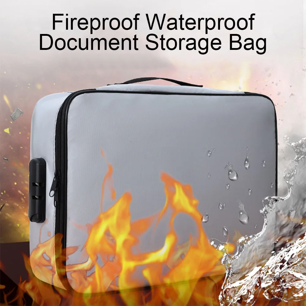 

Fireproof Document Password Bag Waterproof Multi-Layer Card Case Travel File Money Storage Safe Papers Zipper Safety Organizer