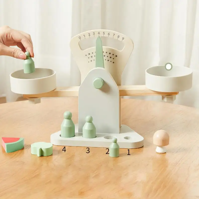 Math Educational Wood Toys for Children Toy Small Wooden Balance Scale Toy With 7 Weights For Kids Baby Libra Scales