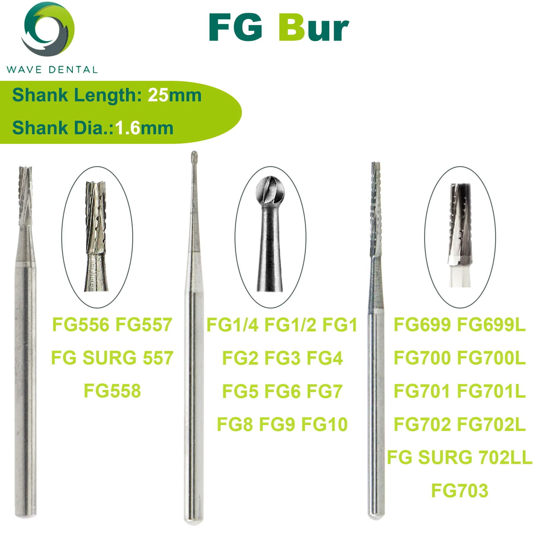 

WAVE Dental Burs Tungsten Carbide Burs FG Dia.1.6mm Dentistry Drills Strawberries For High Speed Handpiece 5Pcs/Pack