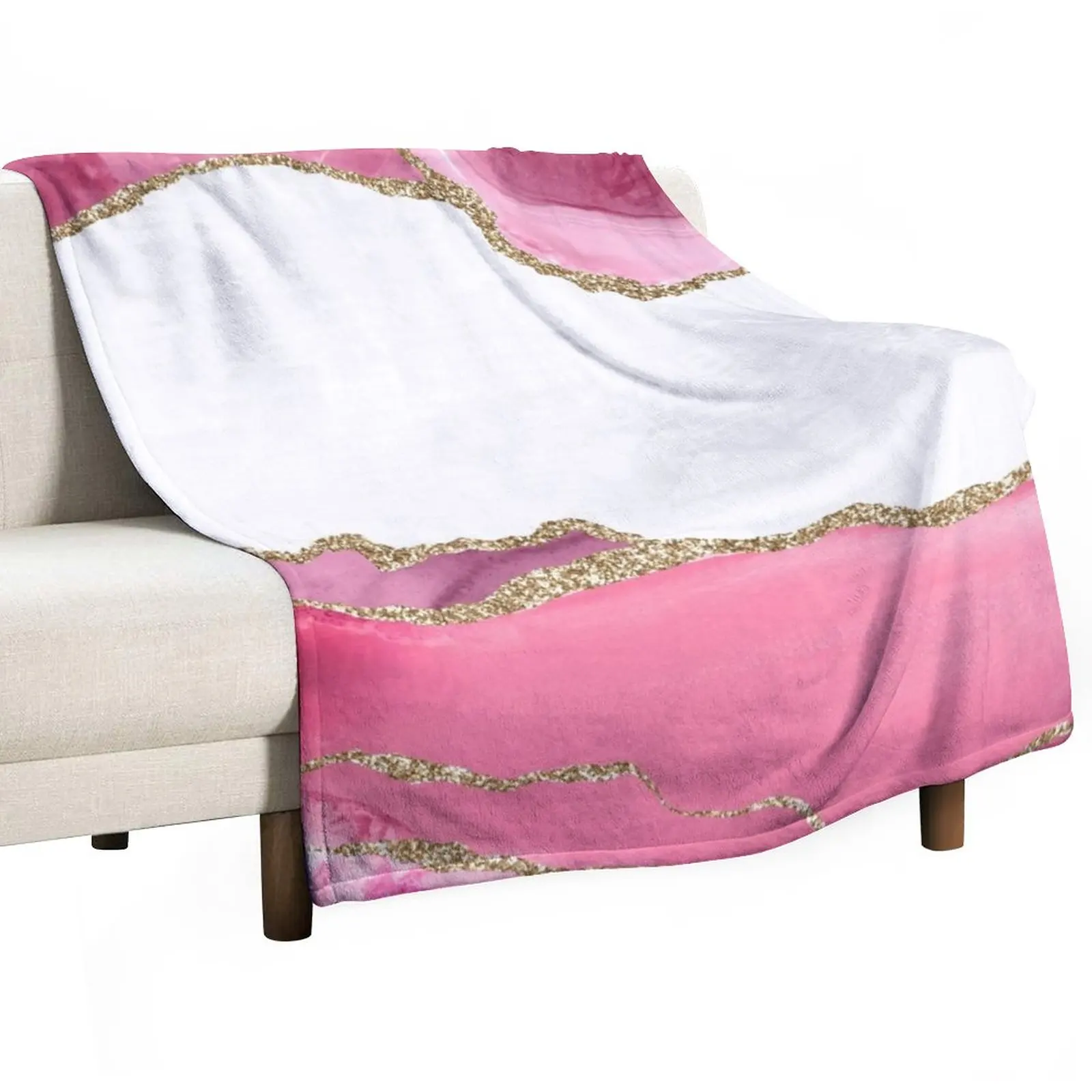 

Pink Blush Faux Agate Marble Landscape I Throw Blanket Soft Bed Blankets bed plaid Luxury Designer Blanket