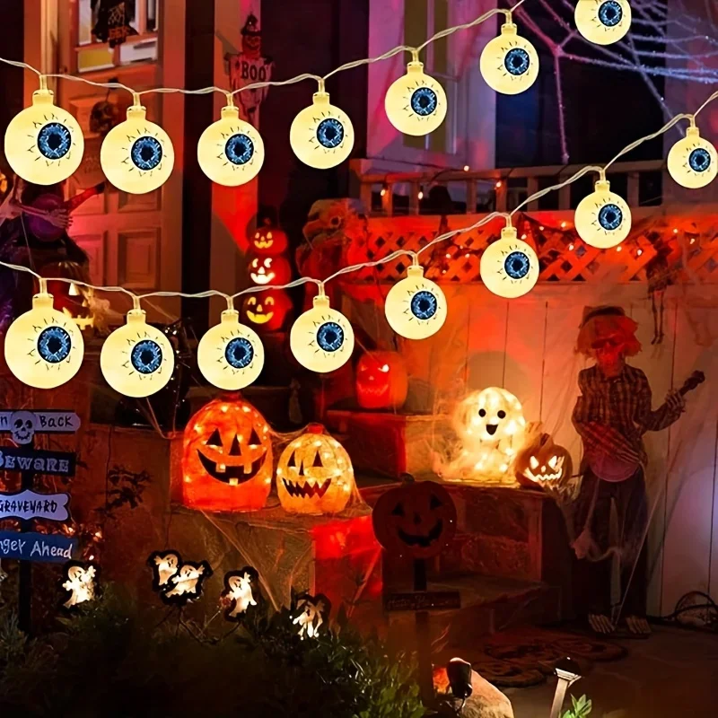 Halloween Decorative DIY Lights Horror Eyeball Pumpkin LED String Light Creepy Ghost Battery Powered for Yard Room Haunted Party