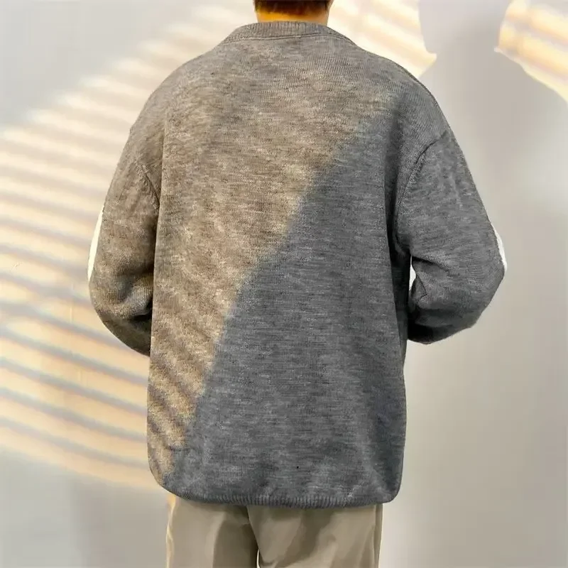 Oversize Knit Sweater Men Korean Style Design Round Neck Casual Loose Pullover Autumn Winter 2024 Fashion Knit Top Men's Clothes