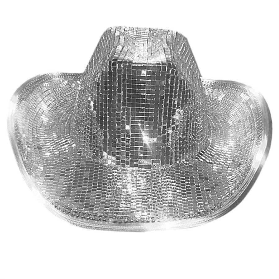 Disco Cowboy Hat Glitter Mirror Stunning Disco Ball Hats Bucket Hat Glitter Cowboy Cap Stage Bar Party Dance Decor