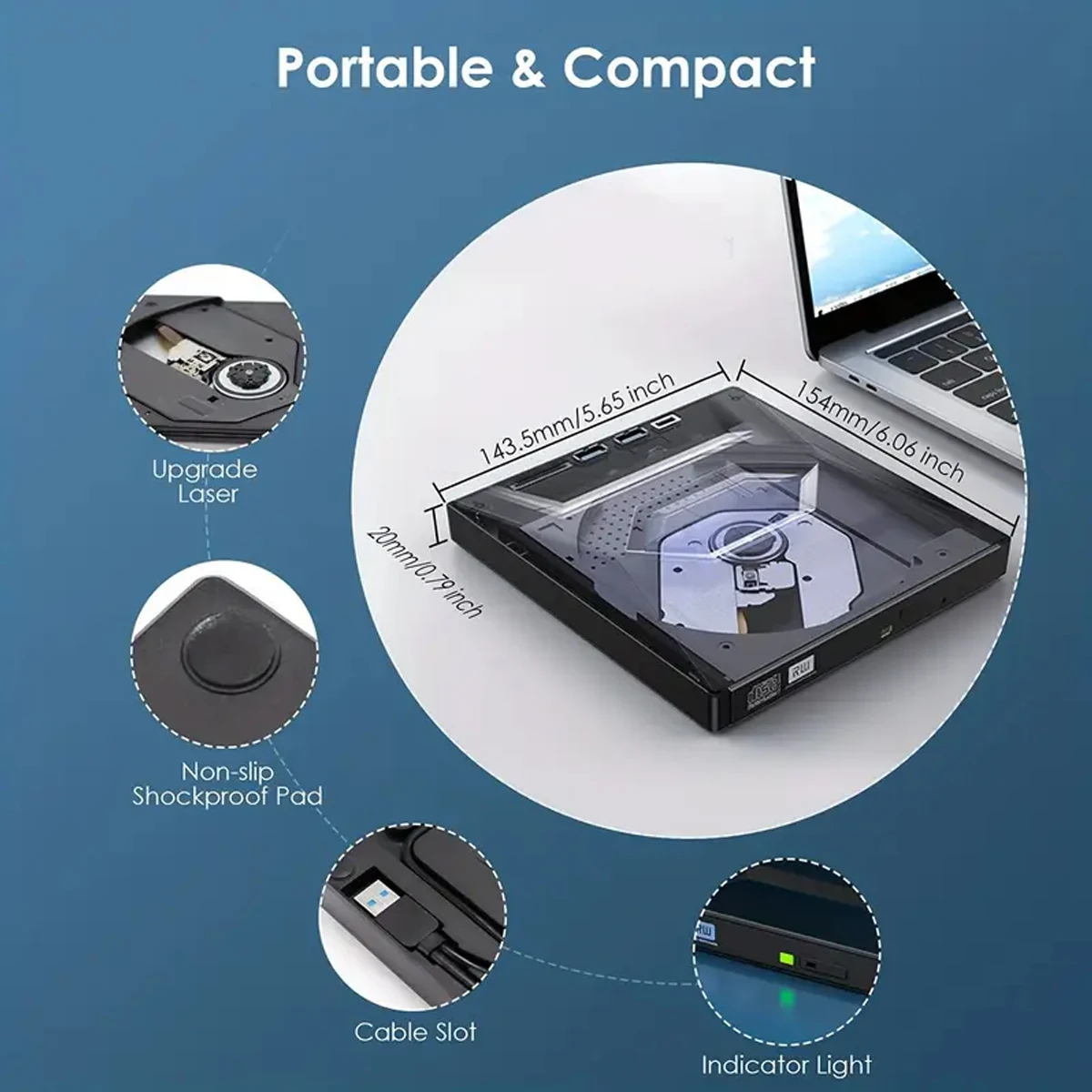 6IN1 Portable USB3.0 External DVD Burner Drive Card Reader Player CD Drive Laptop Desktop Accessories dvd player