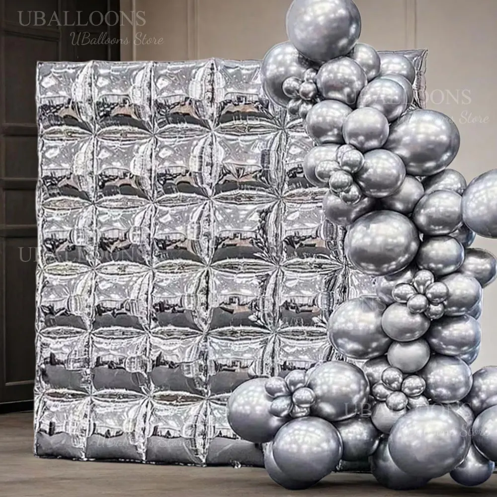 25/100 Stück Silber Luftballons Girlande Bogen Kit Quadratische Folie Hintergrund Luftballons Wand für Geburtstag Abschlussfeier Weihnachten Hochzeit Dekor – Detail 1