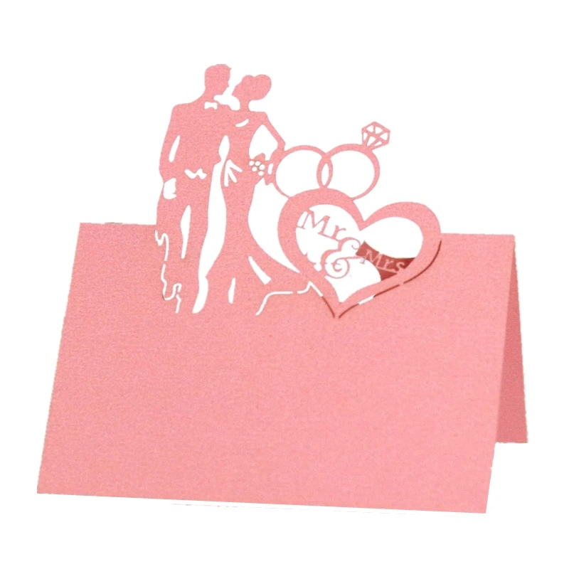 Pink Love Bride Groom Wedding Place Cards Laser Cut Marriage Table Reception Sign-in Card Diamond Ms Mrs Seat Decor