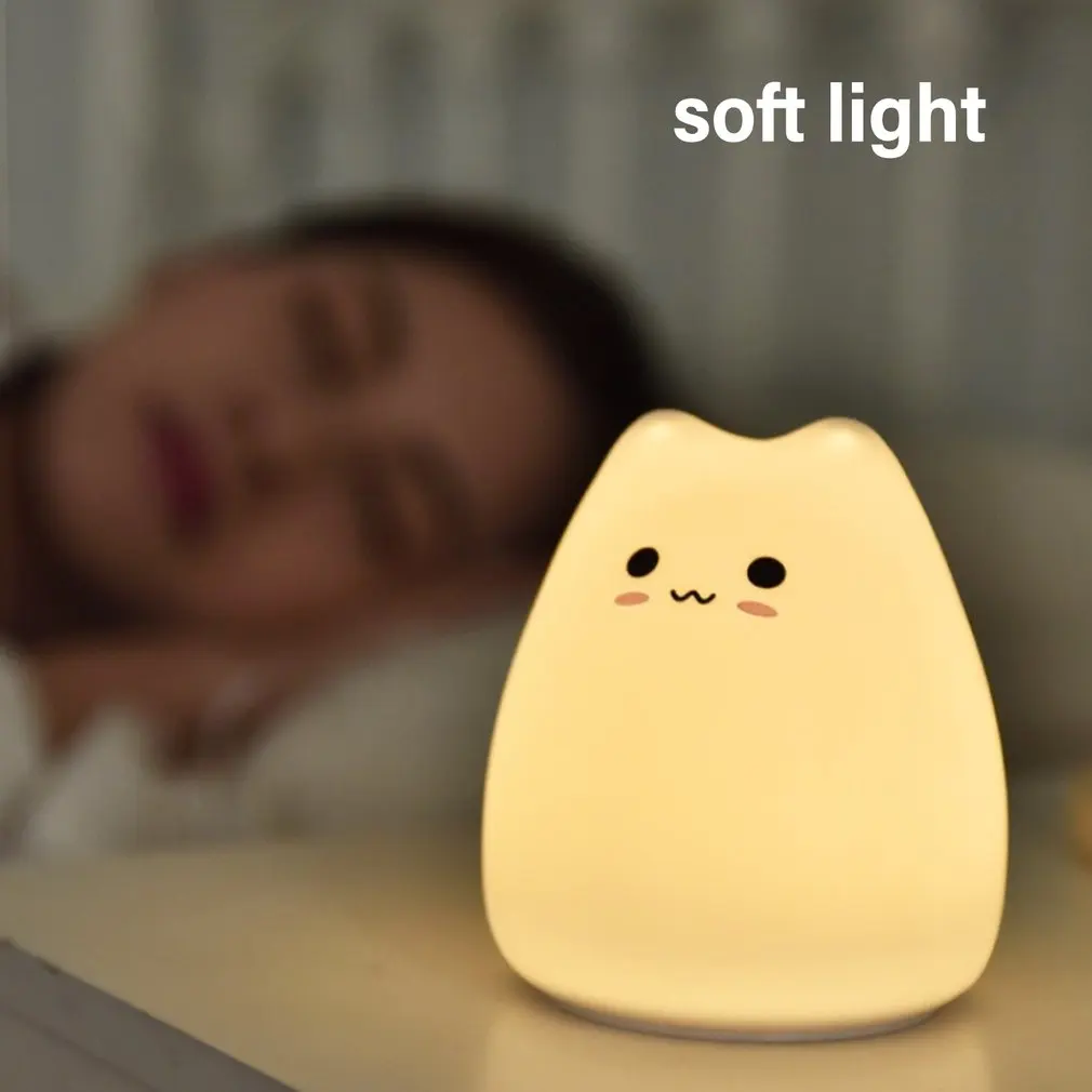 

Kawaii Mini Cat Shaped Baby Night Light Popular Cat Kids Pat Touch Color-changing Eye Protection Light Kids Gifts Bedroom Decor