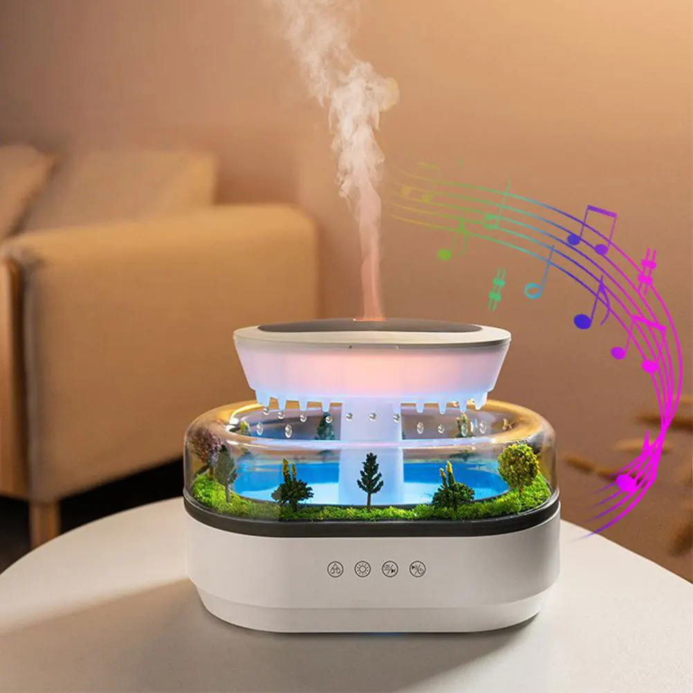 Rain Cloud Air Humidifier Water Drip Micro Landscape Cool Mist Humidifier with 7 Night Light Aromatherapy Diffuser for Bedroom 2