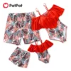 PatPat Family Matching Swimsuit Allover Tropical Plants Print Swim Trunks Shorts and Spaghetti Strap Ruffle One-Piece Swimsuit