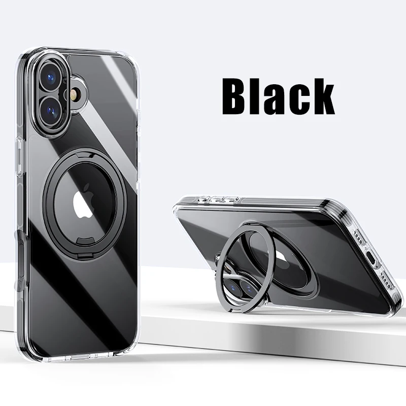 HD Transparent Magnetic Stand Phone Case with Airbag Protection and Metal Lens Shockproof Cover