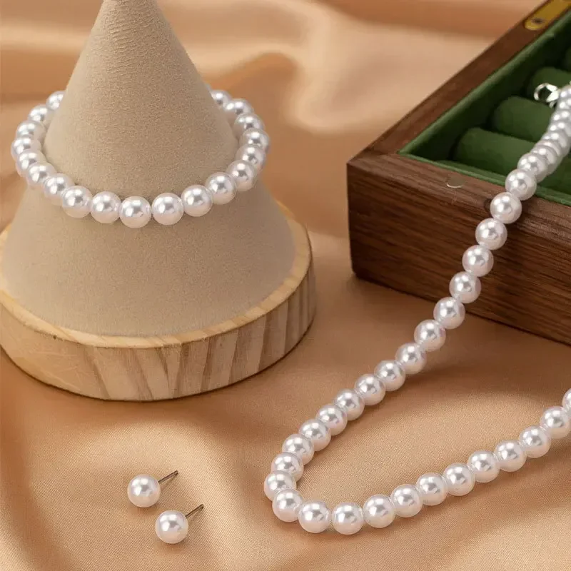 Imitation Pearl Necklace Women Elegant Jewelry Set Necklaces Bracelet Earrings for Ladies Party Fashion Accessories Adult Gifts - Image 2