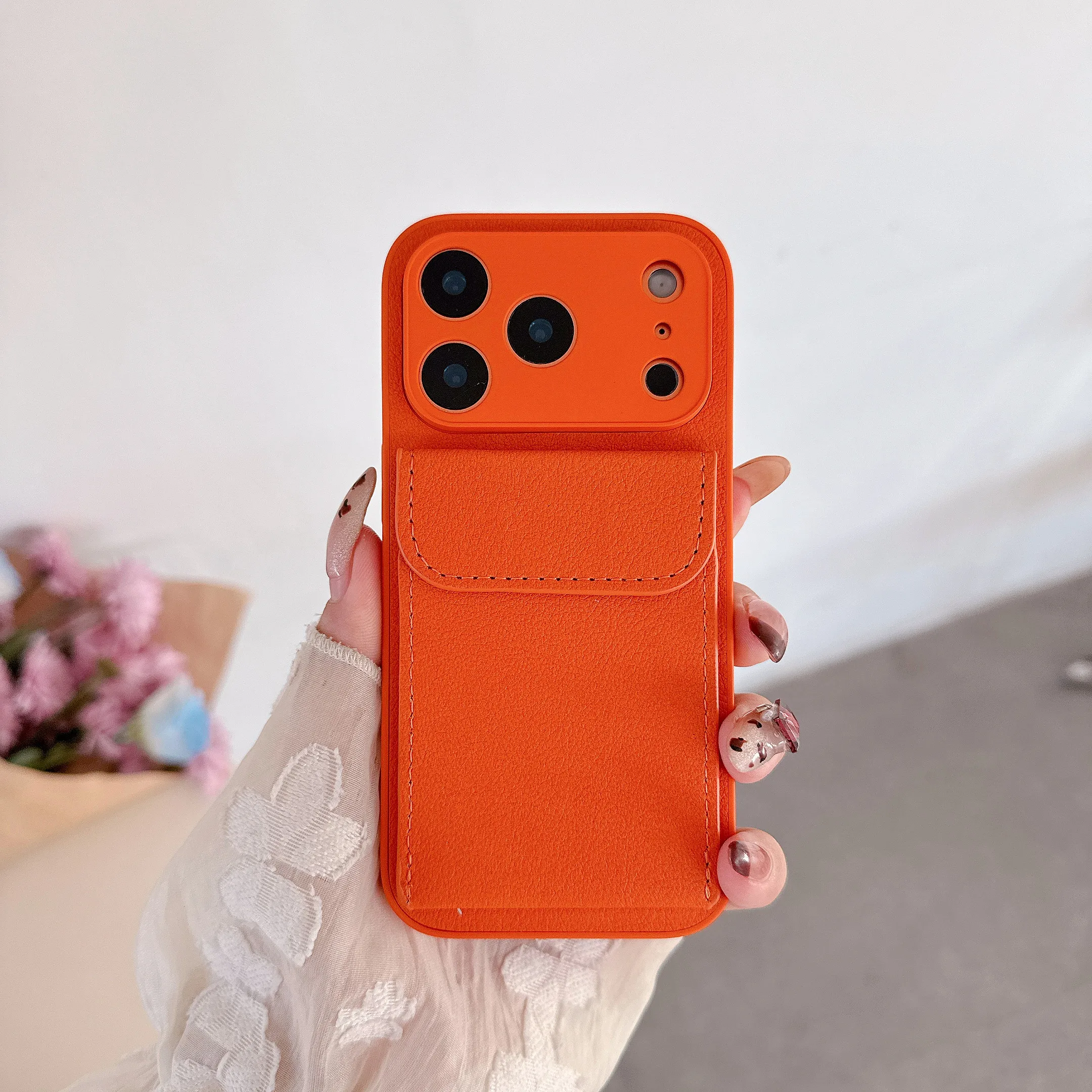 Luxury Leather Card Holder Wallet Case with Camera Lens Protection Cover