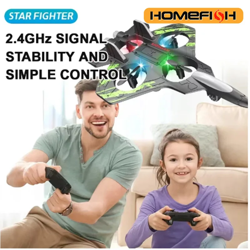 HOMEFISH 2.4G Controle Remoto Avião Planador Elétrico de Espuma para Manobras Acrobáticas, Helicóptero com Luzes LED - Modelo de Aeronave_voghion.com