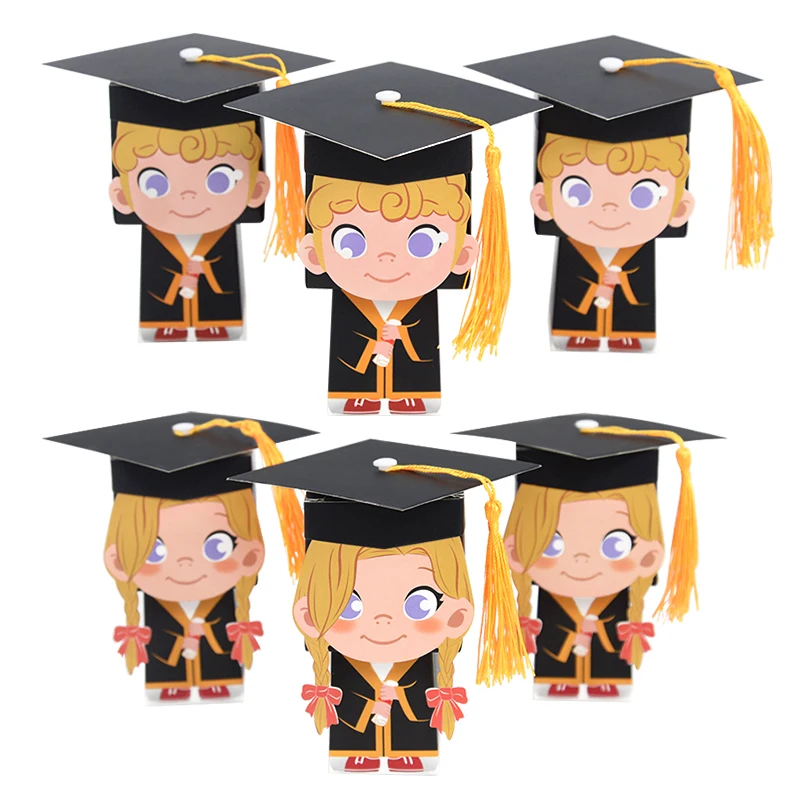 5pcs Cartoon Bachelor Hat Candy Chocolate Packaging Box Graduation Ceremony Party Table Top Decoration Banquet Dessert Gift Box