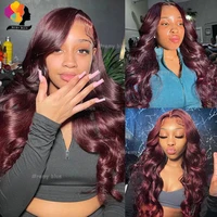 Perruque Lace Front Wig Body Wave Naturelle, Cheveux Humains, Bordeaux, Rouge 99J, 13x6, pour Femme Africaine 5