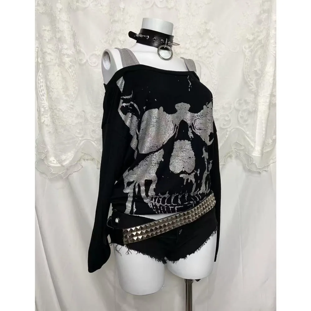 ตัวเลือกสินค้า เสื้อยืดวินเทจผู้หญิง ลายกราฟิก แขนยาว แนว Punk Gothic