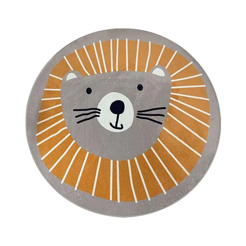 

Kids Rugs For Room 31.5in Round Lion Nursery Mat Kids Play Pad Washable Animal Play Rug Reusable Anti-Slip Educational Area Rug