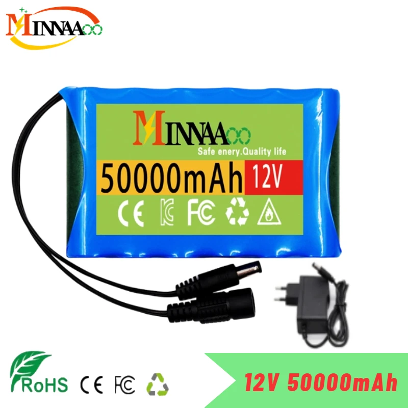 

18650 3S2P 12V 50000mah Original Lithium Ion Battery DC 12.6V 50Ah Rechargeable CCTV, Camera Monitor Replacement Battery+Charger